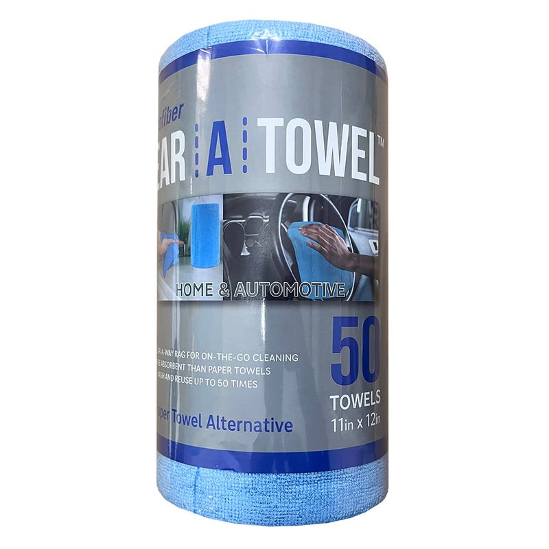 Eurow Microfiber TearATowel Cloth Roll Reusable Paper Towel Alternative Washable Up to 50 Times LintFree StreakFree for Kitchen Auto Home Garage Cleaning Drying 11x12 50Pack Blue